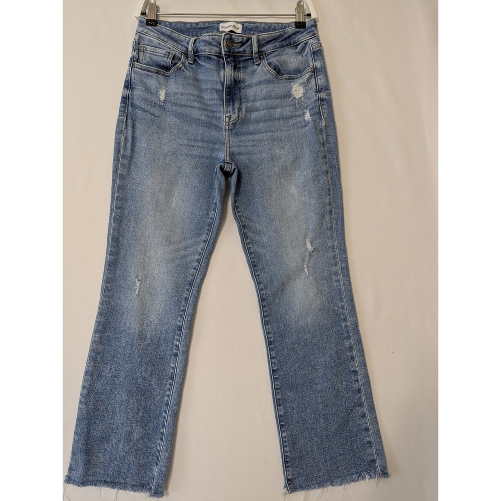 Studio Blue Womens High Rise Straight Leg Distressed Raw Hem Jeans Blue Size 29